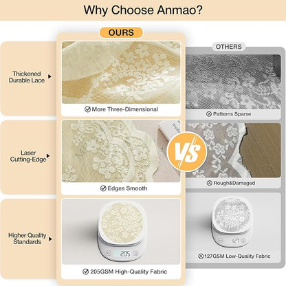 Anmao Vintage Lace Curtains 54 Inches Long 2 Panels Set, Romantic Elegant Light Filtering Semi Sheer Floral Thick Lacy Curtain Drapes for Living Room and Bedroom, Each Panel 55W x 54L, Cream Yellow