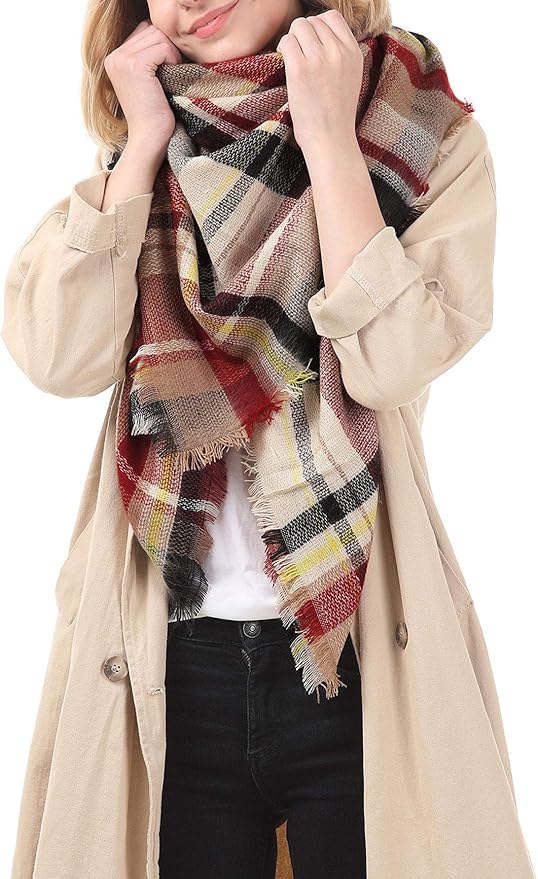 American Trends Women's Cozy Warm Winter Fall Blanket Scarf Stylish Soft Chunky Checked Giant Scarves Shawls