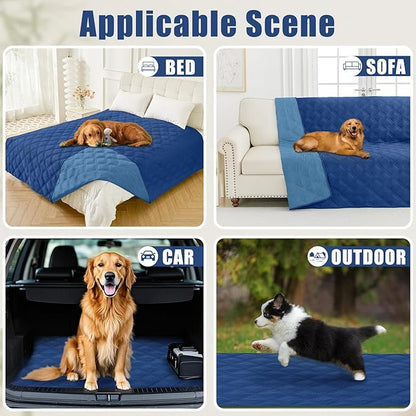 Smiry Waterproof Dog Bed Cover Blanket 52x82, Soft Reversible Pet Blanket, Washable Leakproof Cats Dogs Couch Cover for Sofa, Couch, Furniture, Lattice, Navy/Blue