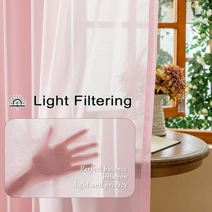 MAIHER 102 Inches Long Pink Sheer Curtains Pinch Pleated Drapes with Adjustable Hooks for Patio Sliding Door Soft Touch Lightweight Light Filtering Curtain Panels, Pink, 42" W x 102" L, 2 Panels