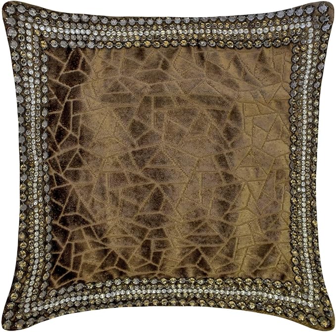 The HomeCentric King/Queen/Twin Brown Decorative Bed Runner Queen 74"x18" Bed Runner with One Pillow Cover, Border, Crystal, Cut Velvet, Mosiac Pattern Bed Scarf on Velvet Fabric - Velvet Fusion