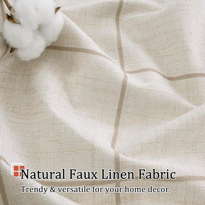 Plaid Patterned Curtains Thermal Insulated - 96 Inches Extra Long Total Linen Blackout Curtains for Living Room, Boho Drapery for Farmhouse Bedroom 52x96 Inch 2 Panels, Natural