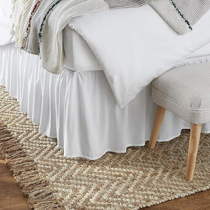 KRISHNA Ruffled Bed Skirt with Split Corners Full, 100% Microfiber Hotel Quality, 21 Inch Drop Dust Ruffle Gathered Bedskirt with Platform, 54" x 75", White