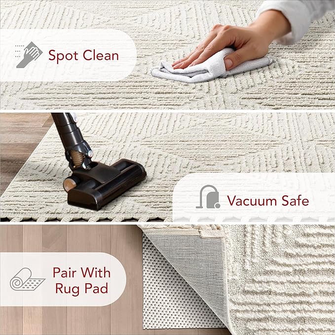 nuLOOM Kerry Textured Geometric Tasseled Area Rug - 4x6 Area Rug Transitional Ivory Rugs for Living Room Bedroom Dining Room Kitchen