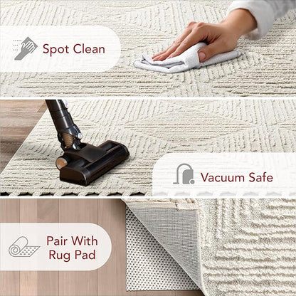 nuLOOM Kerry Cream, 6' Round, Geometric, Soft and Cozy, High Traffic, Stain Resistant, Easy Clean, Durable Area Rug for Bedroom, Living Room, Dining Space, Den, Foyer, Entryway