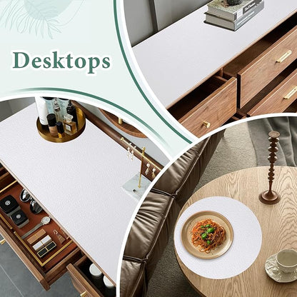 Drawer and Shelf Liner for Kitchen Cabinet: 17 in X 30 Ft Non Slip Waterproof Shelf Paper Non Adhesive Refrigerator Liners White Easy Liners for Bathroom Cupboard with Knife Tape Measure