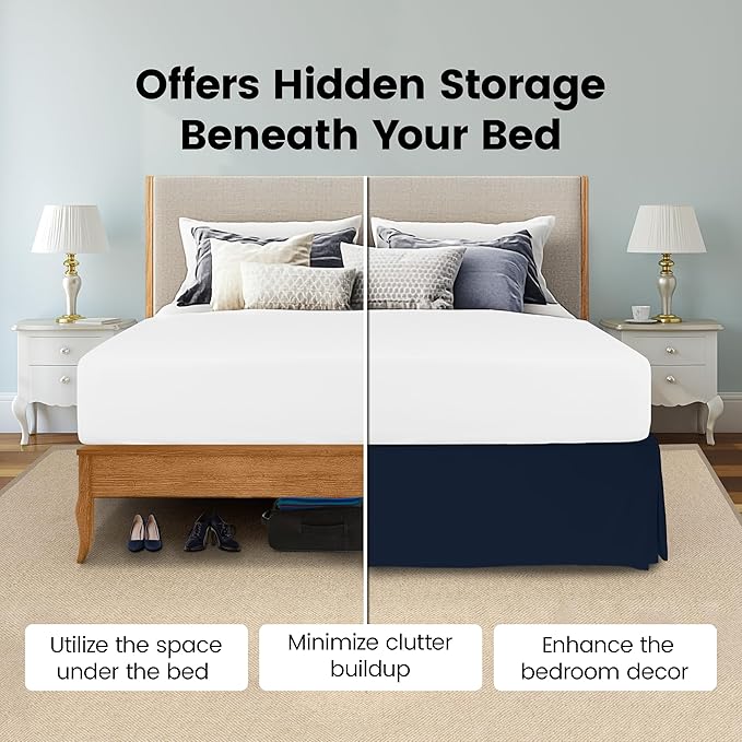 Utopia Bedding King Bed Skirt - Soft Quadruple Pleated Ruffle - Easy Fit with 16 Inch Tailored Drop - Hotel Quality, Shrinkage and Fade Resistant (King, Navy)