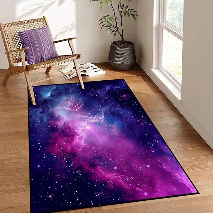 Purple Galaxy Rug Space Rugs Colorful Throw Rug Non-Slip Sun and Cloud Carpet Doormats for Living Room Bedroom Apartment Dorm Floor Mat 59 in x 39 in