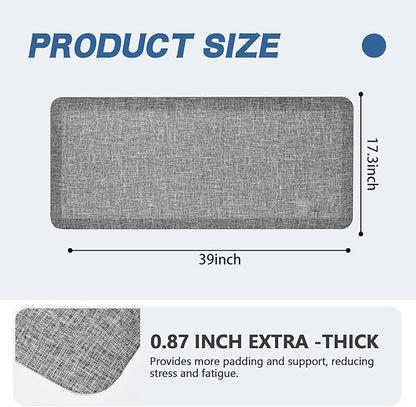 Anti Slip 7/8 inchs Anti Fatigue Kitchen Floor Mat, Ergonomic Comfort Standing Mat, Waterproof Kitchen Runner for Home, Kitchen, Office, Laundry, Garage (Light Gray, 17.3" x 39" -0.87")