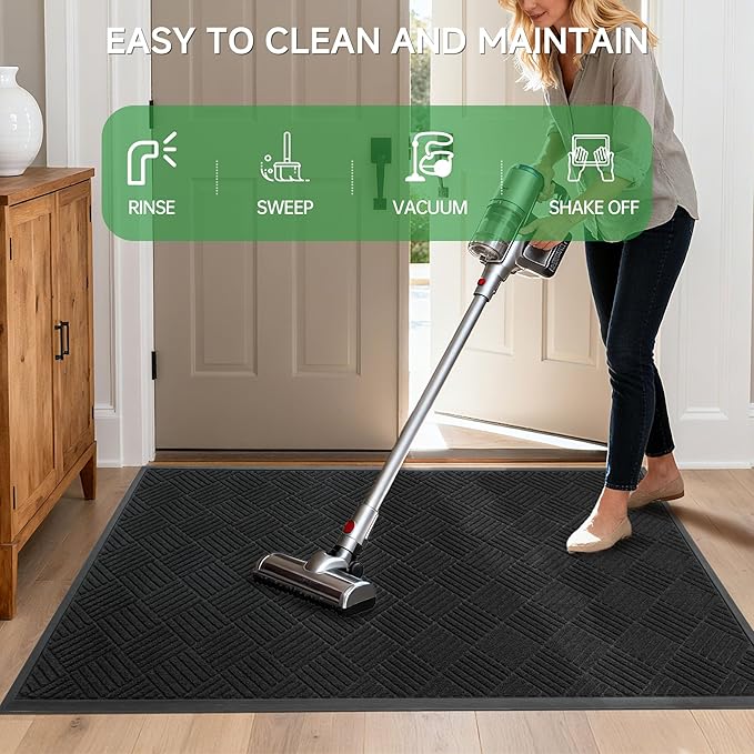 Front Door Mat, Heavy Duty Indoor Outdoor Doormat, 60" x 48" Low Profile Outdoor Mats for Home Entrance, Stain and Fade Resistant Welcome Mat Ideal for High Traffic Area, Diamond Black