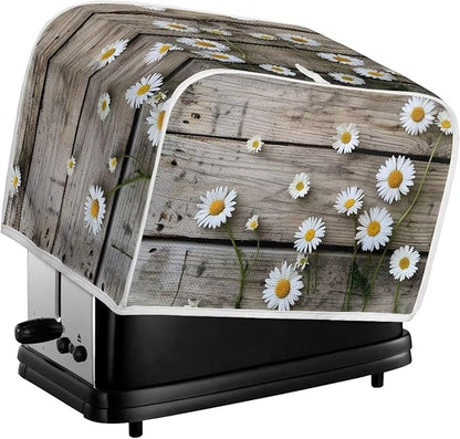 Old Wooden Daisy Printed Appliance Cover - Universal 4 Slice Bread Maker & Toaster Dustproof, Washable