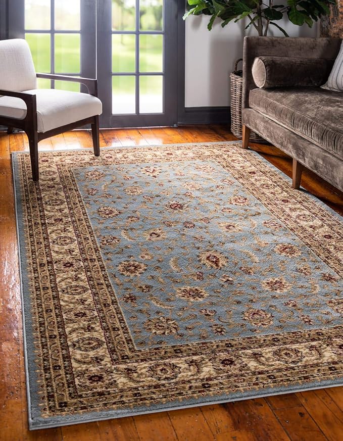 Unique Loom Voyage Collection Traditional Oriental Classic Intricate Design Area Rug (4' 0 x 6' 0 Rectangular, Light Blue/Gold)