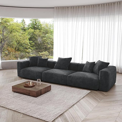 JACH 142"" Luxurious Sectional Couch Sofa with 5 Pillows, Deep Seat Modular Sectional Couch, Cushion Covers Removable, Huge Plus Sofas Couches for Living Room, Office, Apartment, Black, 3-Seater