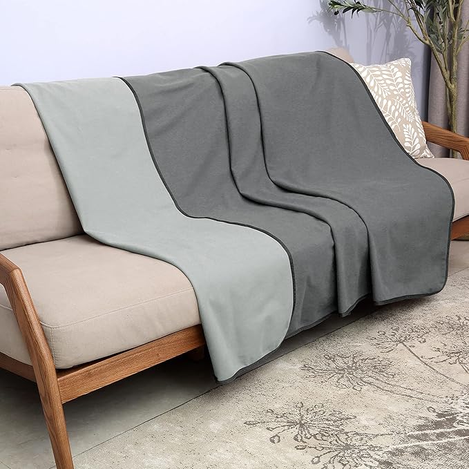 Catalonia Waterproof Blanket for Bed, Reversible Fleece Couch Sofa Furniture Protector, Leak Proof Dog Blankets, Grey