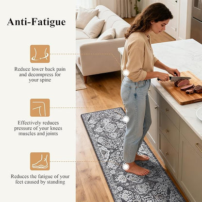 Ileading Anti Fatigue Kitchen Rugs Sets of 2 Cushioned Kitchen Mats for Floor Waterproof Kitchen Mat Set Non Slip Comfort Standing Mat for Kitchen, Office, Sink, Laundry
