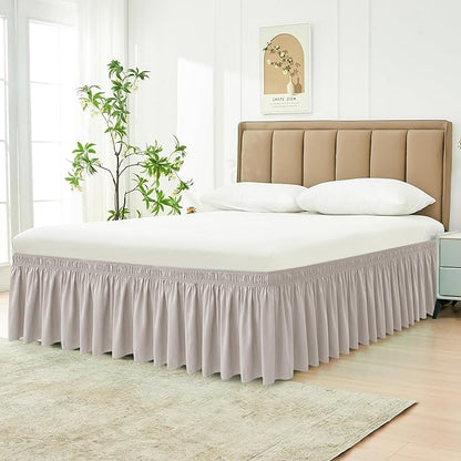 Biscaynebay Wrap Around Bed Skirts for Twin & Twin XL Beds with 15" Drop, Camel Grey Adjustable Elastic Dust Ruffles Easy Fit Wrinkle & Fade Resistant Silky Luxurious Fabric Machine Washable