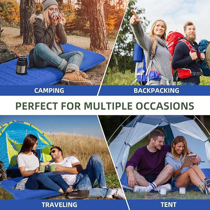 Camping Sleeping Pad, Extra Thick 5 Inch Camping Mat with Pillow, Built-in Foot Pump Inflatable Sleeping Pads Compact for Camping Backpacking Hiking Traveling Tent as Camping Essentials（Blue）