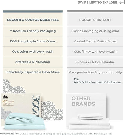 Mayfair Linen 500 Thread Count California King Cotton Sheets - 4 PC Cal King Size Bed Sheet Set Cotton (Sea Foam), Soft, Cooling, Sateen 16" Deep Pocket Bedsheet for Hot Sleepers (Fits 18" Mattress)