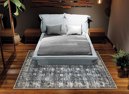 Bloom Rugs Washable Non-Slip 2' x 3' Rug - Black/Brown Traditional Oriental Area Rug for Living Room, Bedroom, Dining Room, and Kitchen - Exact Size: 2' x 3'