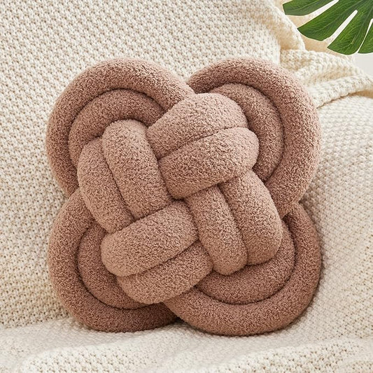 Xiashrk Knot Pillow Ball, 12" Soft Decorative Throw Pillows for Couch Bed, Dark Khaki Knotted Plush Throw Pillow Handmade Square Cushion Home Couch Decor Pillows for Living Room