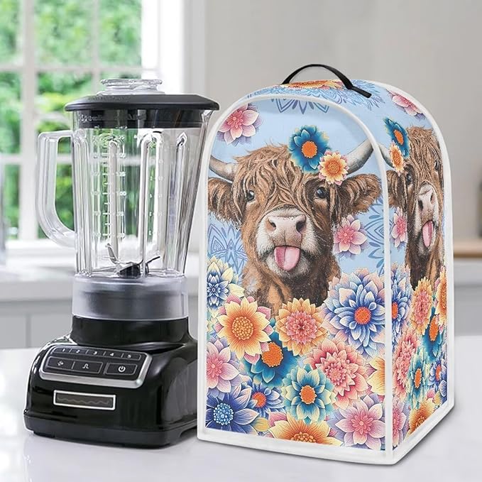 Talayituse Boho Mandala Highland Cattle Print Blender Dust Cover with Handle, Stand Mixer or Coffee Maker Appliance Covers Anti Fingerprint Dust Proof Stain Resistant Blender Cover for Home Kitchen