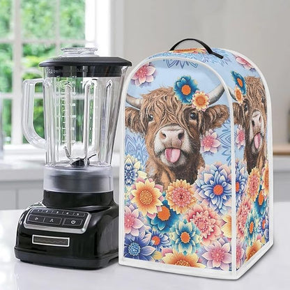 Talayituse Boho Mandala Highland Cattle Print Blender Dust Cover with Handle, Stand Mixer or Coffee Maker Appliance Covers Anti Fingerprint Dust Proof Stain Resistant Blender Cover for Home Kitchen