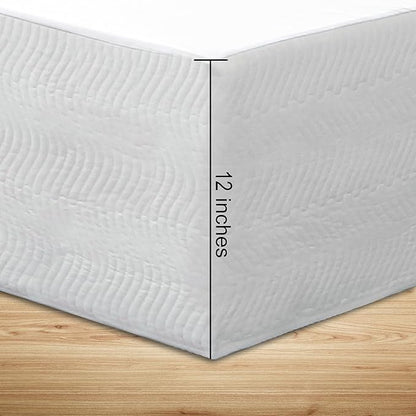 Queen Bed Skirt-Box Spring Cover with 12 Inch Tailored Drop,Wrinkle and Fade Resistant Hotel Wrap Around Bed Skirts,Bed Frame Cover (Wave Pattern White, Queen-12 Drop)