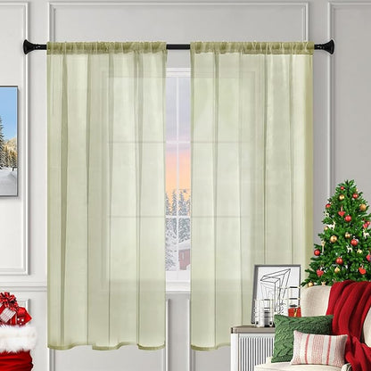 Sheer Curtains 54 Inches Long 2 Panels, Rod Pocket Short Curtain for Kitchen, Bedroom, Cafe Window(Sage Green 38" W x 54" L)
