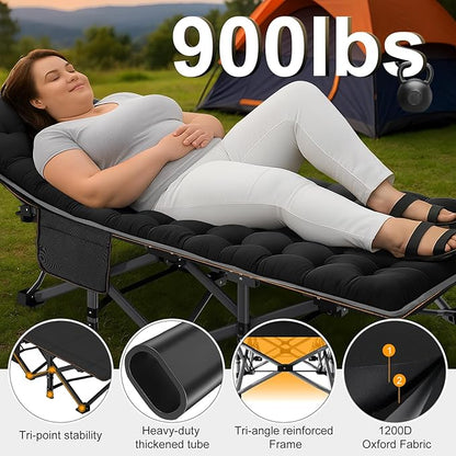 ABORON Camping Cot for Adult 28" Extra Wide, Heavy-Duty 1200D Oxford Cot for Sleeping, Portable Folding Camp Bed with Mat & Carry Bag