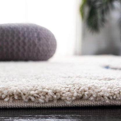 SAFAVIEH Florida Shag Collection Area Rug - 9' Square, Cream & Blue, Non-Shedding & Easy Care, 1.2-inch Thick Ideal for High Traffic Areas in Living Room, Bedroom (SG471-1165)