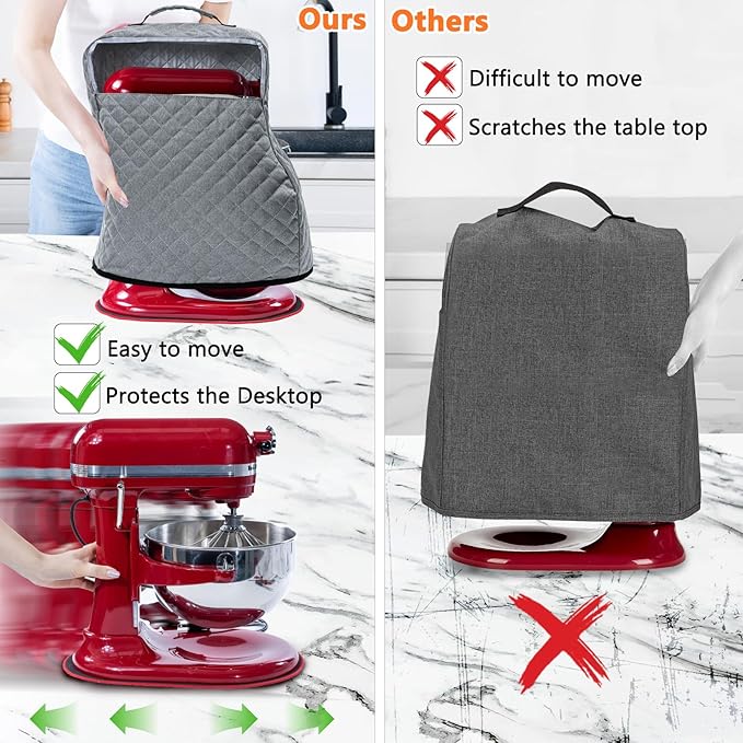 BAGSPRITE Stand Mixer Cover with Appliance Sliders Compatible with KitchenAid Mixer 4.5/5 Quart with Pockets for Kitchen Aid Accessories and Attachments