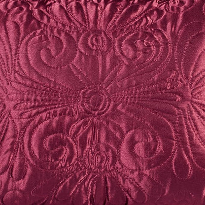 Touch of Class Portia Luxury Bedding | Rich Ruby Red | Premier Quilted Polyester Satin | Romantic Hand Guided Machine Quilted Scroll Design 3 Piece Set with Full Bedspread and 2 Standard Shams
