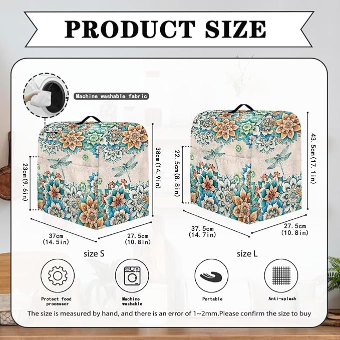Stand Mixer Covers Compatible with 6-8 Quarts Boho Flower with Dragonfly Kitchen Aid Stand Mixer Dust Protector Cover Organizers with Handle Pocket