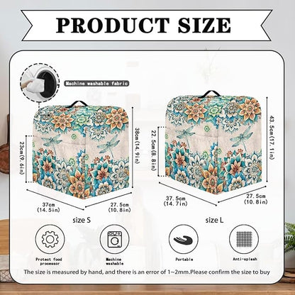 Stand Mixer Covers Compatible with 6-8 Quarts Boho Flower with Dragonfly Kitchen Aid Stand Mixer Dust Protector Cover Organizers with Handle Pocket