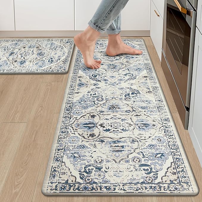 Ileading Anti Fatigue Kitchen Rugs Sets of 2 Cushioned Kitchen Mats for Floor Waterproof Kitchen Mat Set Non Slip Comfort Standing Mat for Kitchen, Office, Sink, Laundry