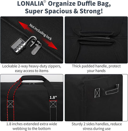 46 Inch Large Duffle Bag for Travel Camping - 127L Extra Large Heavy Duty Duffel Bag, Sport Equipment Storage Bag with 2 Sides Handles-Black