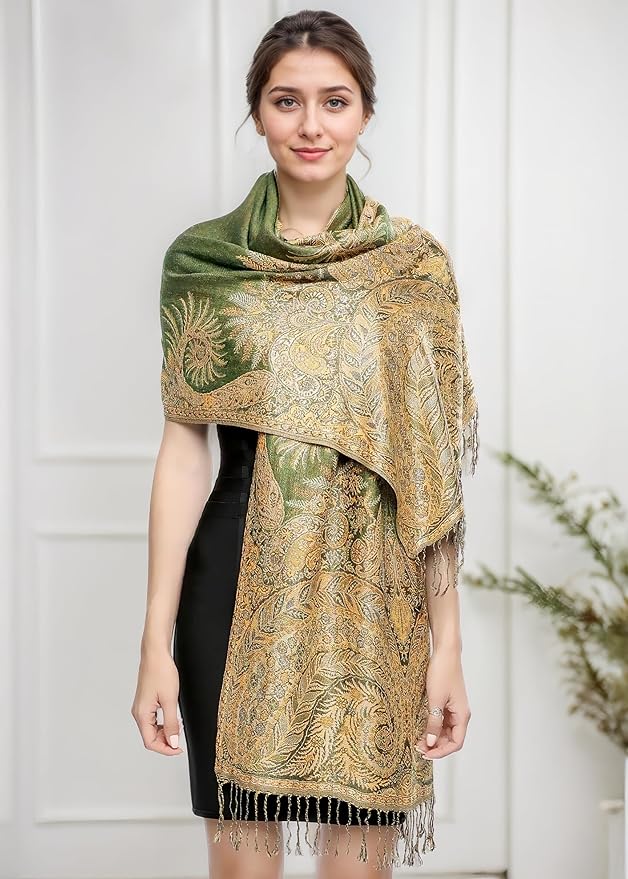 Achillea Big Paisley Pashmina Shawl Wrap for Women – Elegant Scarf for Weddings, Evening Dresses, Festivals & Daily Wear