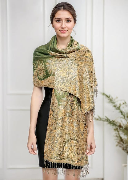 Achillea Big Paisley Pashmina Shawl Wrap for Women – Elegant Scarf for Weddings, Evening Dresses, Festivals & Daily Wear