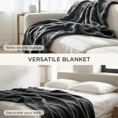 gogobunny Waterproof Bed Blanket, Reversible Sherpa Fleece Throw Blanket for Dog Puppy Cat, Furniture Cover Protects Bed Couch Sofa from Liquid Pee and Pet Fur (Dark Grey, 50x60 inches)