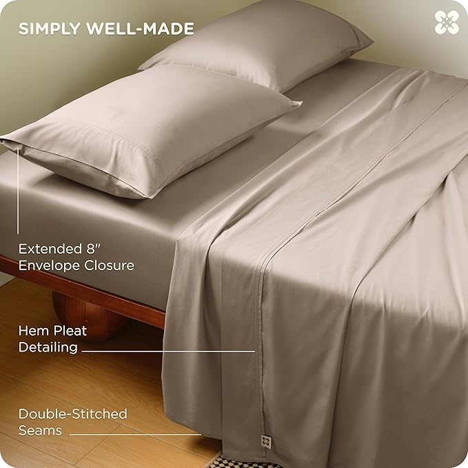 Bedsure Cooling Sheets, Rayon Derived from Bamboo & Cotton Blend, GentleSoft, Breathable, King Size Sheets Set, Deep Pocket Up to 18", Hotel Luxury Bedding for Hot Sleepers, Simply Taupe