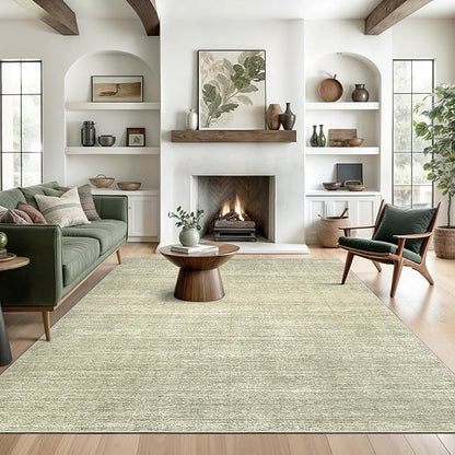 Valenrug Washable Rug 9x12 - Stain Resistant Area Rugs 9x12 Living Room, Non Slip Backing Printed Rugs for Bedroom, Folable Machine Washable Area Rug (Green, 9'x12')
