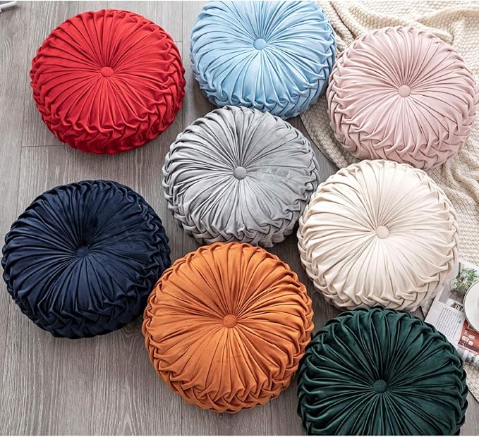 HLOVME Throw Pillow for Couch Decorative 3D Pumpkin Round Velvet Cushion for Sofa Bed Chair Floor 15"X15", Beige