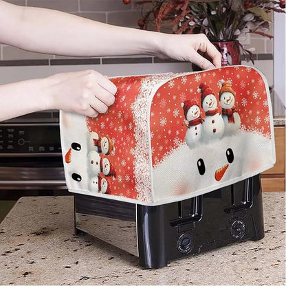 Christmas Snowman Printed Toaster Cover for Anti-Dust & Fingerprint, Snowflake Print Covers, Kitchen Microwave Decor Accessories