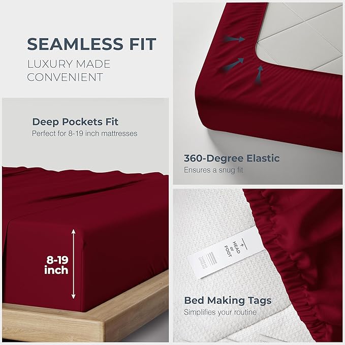 THREAD SPREAD 100% Egyptian Cotton California King Size - 1500 Thread Count 4 PC Cal King Sheets, Cooling Sateen, Burgundy