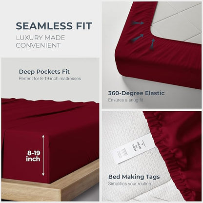 THREAD SPREAD 100% Egyptian Cotton California King Size - 1500 Thread Count 4 PC Cal King Sheets, Cooling Sateen, Burgundy