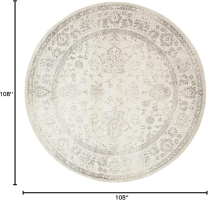SAFAVIEH Adirondack Collection Area Rug - 9' Round, Ivory & Silver, Distressed Vintage Floral Design, Non-Shedding & Easy to Clean, Ideal for Living Room, Bedroom, Dining Space (ADR109C)