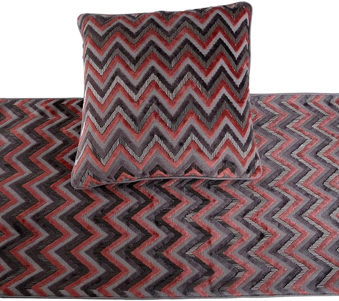 The HomeCentric Grey Bed Runner Without Pillow Cover, Twin Size 53"x18" Decorative Bed Runner, Peach & Grey Velvet Bed Scarf in Bead Embroidery - Blushed Chevron