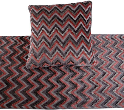 The HomeCentric Grey Bed Runner Without Pillow Cover, Twin Size 53"x18" Decorative Bed Runner, Peach & Grey Velvet Bed Scarf in Bead Embroidery - Blushed Chevron