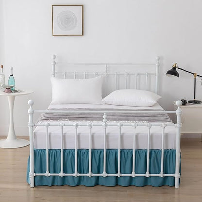 Bed Skirt Full Size Ruffled Bed Skirts with Split Corners, 18 Inch Drop Dust Ruffle Bed Skirt with Platform, Teal Blue, Full - 18" Drop