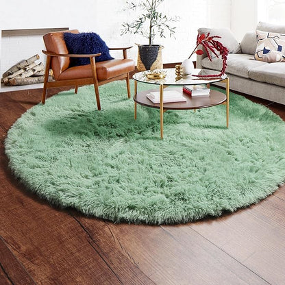 ONASAR Sage Green Round Area Rugs 5ft, Fluffy Soft Bedroom Circle Rug for Kids Girls Boys Teen Room, Cute Furry Plush Shaggy Carpet Floor Mat for Nursery Living Room Playroom Dorm Home Decor